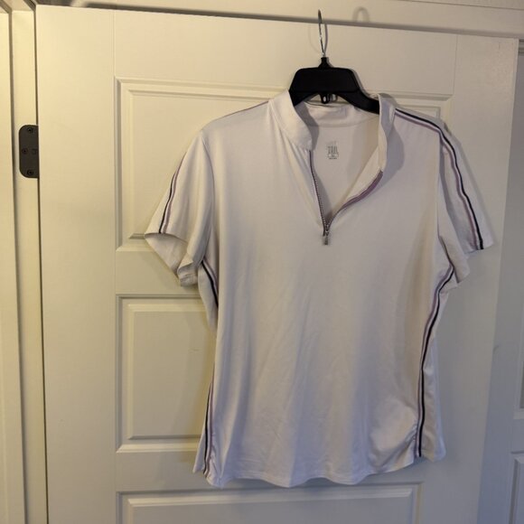 Tail Golf Polo Shirt White with Stripe Detail Stretchy Activewear Top Size XL - Picture 8 of 10